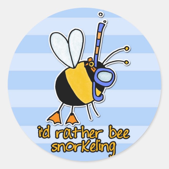 rather bee snorkelling classic round sticker (Front)