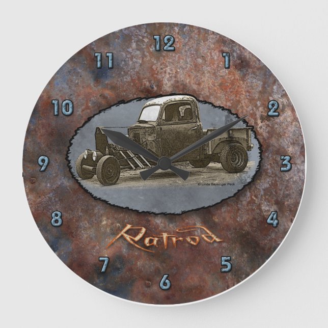 Ratrod Truck Rusty Metal Large Clock (Front)
