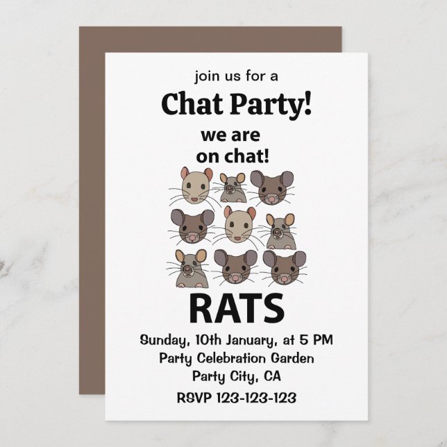 Rats Animal We Are On Chat Funny Rats Invitation (Front/Back)