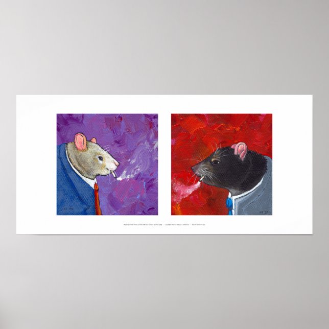 Rats in business suits smoking cigarettes fun art poster (Front)