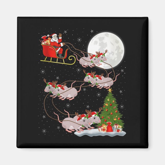 Rats Santa Sleigh Flying Funny Magical Christmas T Magnet (Front)