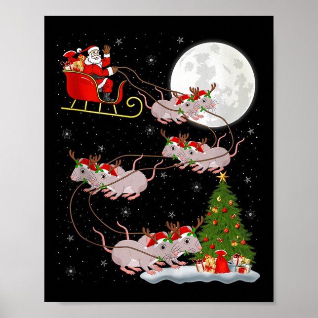 Rats Santa Sleigh Flying Funny Magical Christmas T Poster (Front)