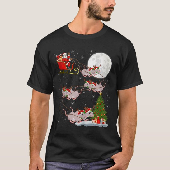 Rats Santa Sleigh Flying Funny Magical Christmas T T-Shirt (Front)