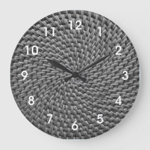 Rattan Wicker Boho Monogram Basketweave   Large Cl Large Clock
