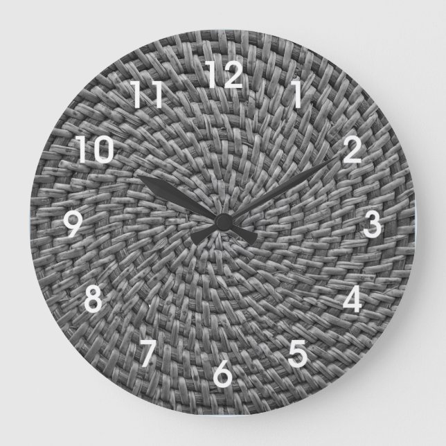 Rattan Wicker Boho Monogram Basketweave   Large Cl Large Clock (Front)