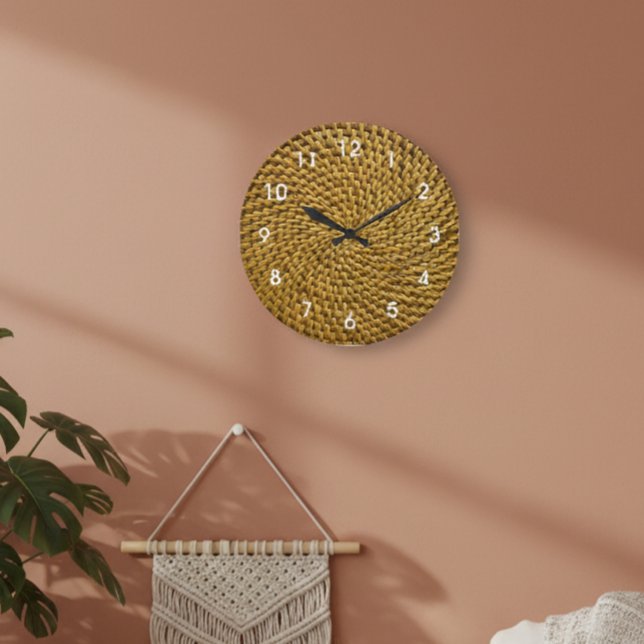 Rattan Wicker Boho Monogram Basketweave   Large Clock (Creator Uploaded)