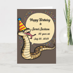 Rattle snake wearing birthday hat cartoon card