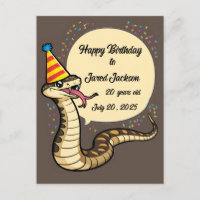 Rattle snake wearing birthday hat cartoon