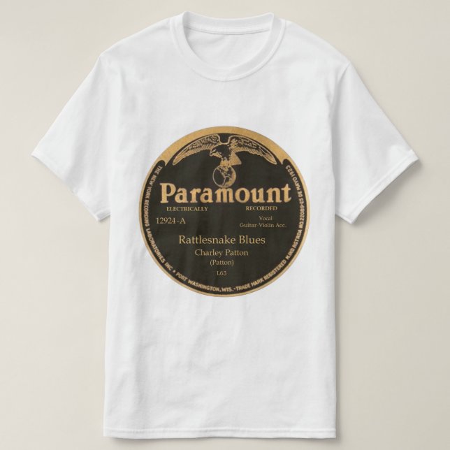 "Rattlesnake Blues" Charley Patton on PARAMOUNT T-Shirt (Design Front)