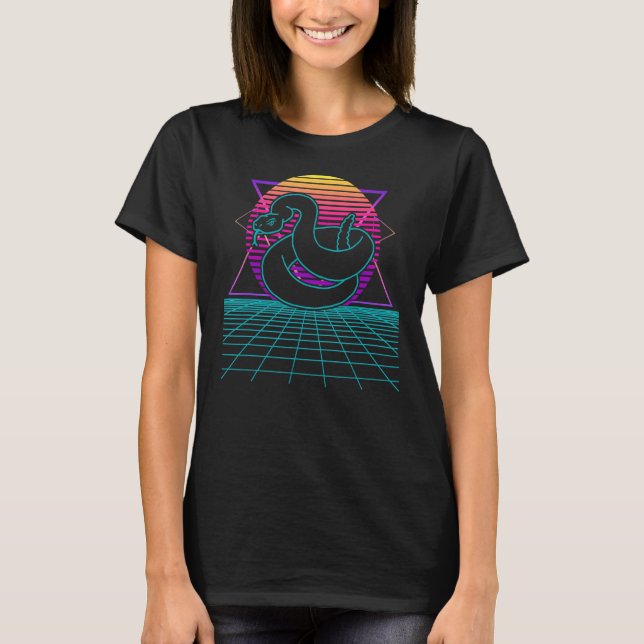 Rattlesnake Snake  Retro 80s Style Vaporwave Graph T-Shirt (Front)