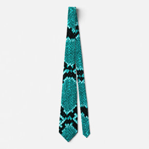 Rattlesnake Snake Skin Leather Faux blue Tie