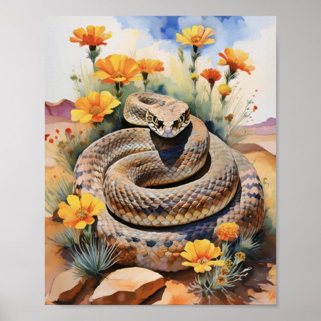 Rattlesnake Southwest Watercolor Poster (Front)