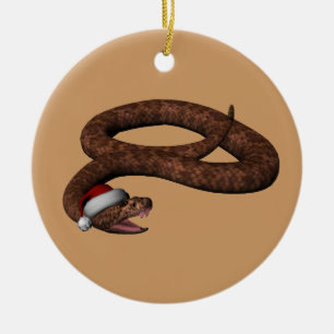 Rattlesnake With Santa Hat Ceramic Tree Decoration