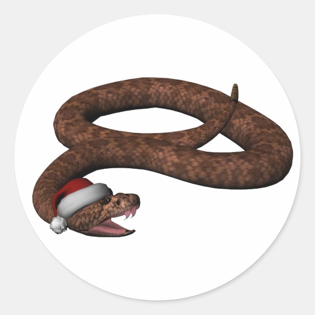Rattlesnake With Santa Hat Classic Round Sticker (Front)