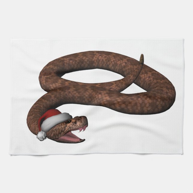 Rattlesnake With Santa Hat Tea Towel (Horizontal)