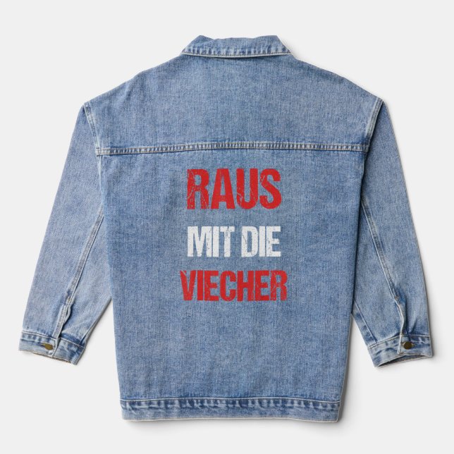Raus Mit Die Viecher Saying Knight Parody Meme  Denim Jacket (Back)
