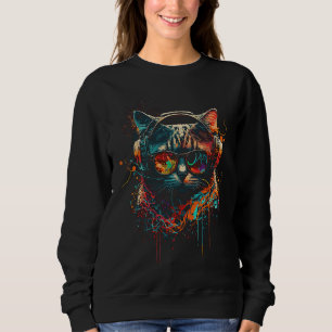 Rave Cat Dj EDM Kitten Tech House Music Kitty Sweatshirt