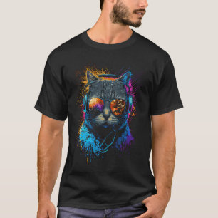 Rave Cat Dj Headphones Kitten House Music Kitty T-Shirt