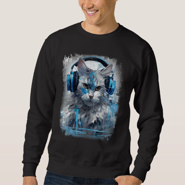 Rave EDM Birman Cat Headphone Sweatshirt (Front)
