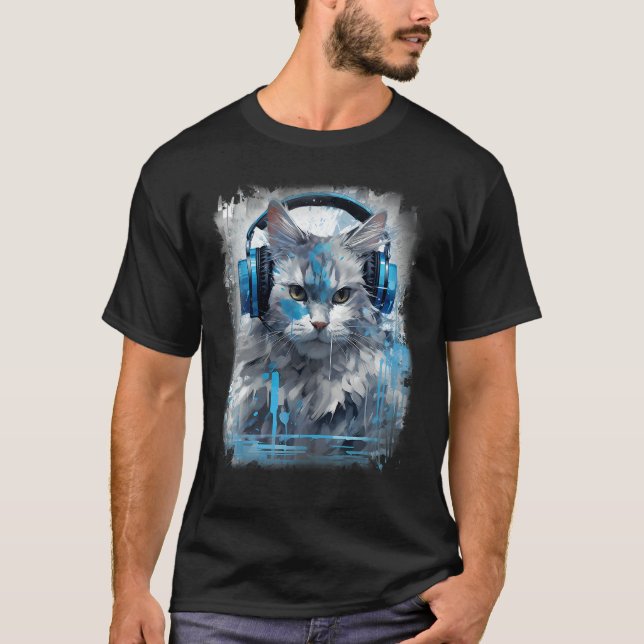 Rave EDM Birman Cat Headphone T-Shirt (Front)