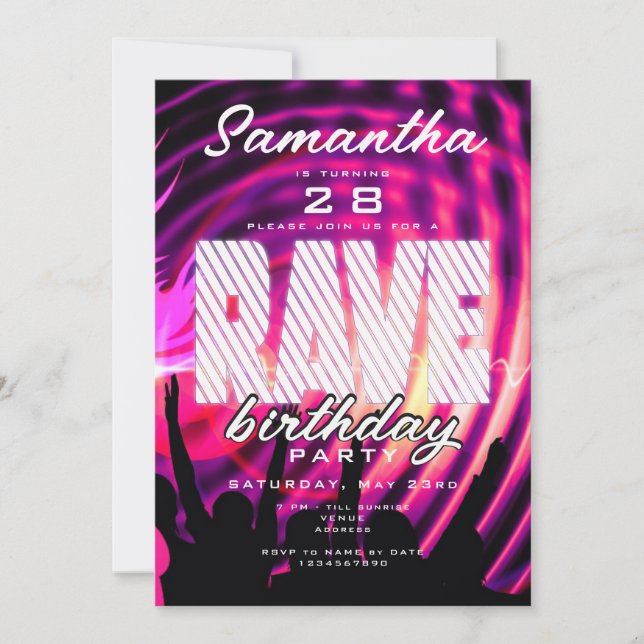 Rave EDM Clubbing Techno Music Birthday Party  Invitation (Front)