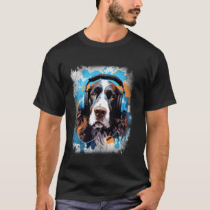 Rave EDM English Springer Spaniel Dog Headphone T-Shirt