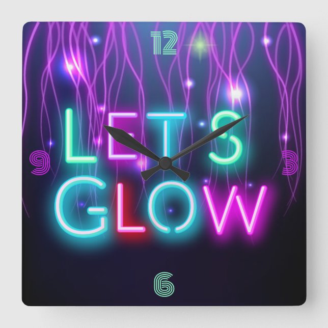 Rave Psychedelic Neon look Glow Party Girls Boys Square Wall Clock (Front)