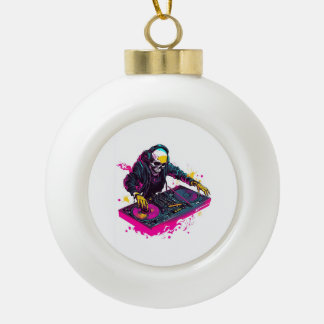 Rave Skull � EDM Party Skeleton DJ Ceramic Ball Christmas Ornament