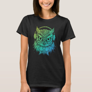 Rave Turntable Electro DJ Techno Owl with Headphon T-Shirt
