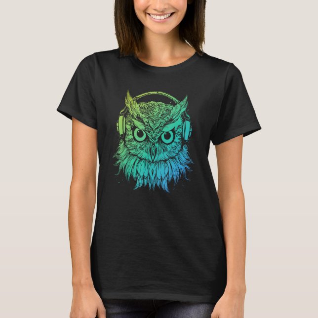 Rave Turntable Electro DJ Techno Owl with Headphon T-Shirt (Front)