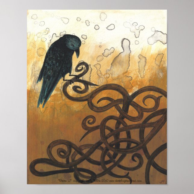 Raven 12 Celtic knots nature painting poster (Front)