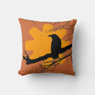 Raven and Atomic Sun, Yellow, Orange, Black Cushion