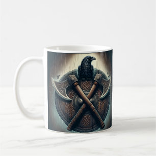 Raven and Axes – Norse Warrior Shield Wall Art Coffee Mug