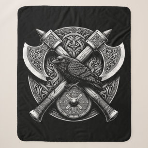Raven and Axes – Norse Warrior Shield Wall Art Sherpa Blanket