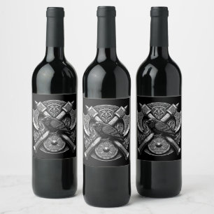 Raven and Axes – Norse Warrior Shield Wall Art Wine Label
