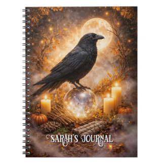 Raven and Crystal Ball with Candles and Moon Notebook
