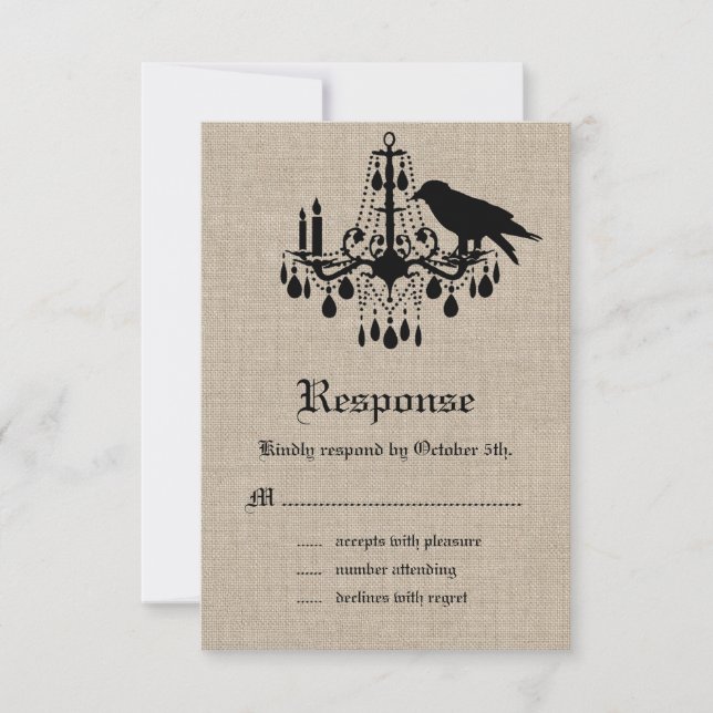 Raven and Damask on Burlap RSVP (Front)