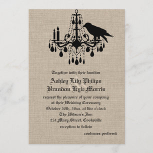 Raven and Damask on Burlap Wedding Invitation