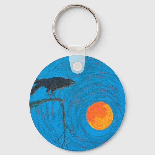 Raven and Full Moon Key Ring (Front)