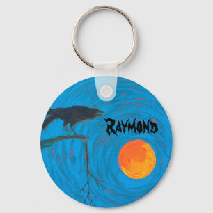 Raven and Full Moon Key Ring