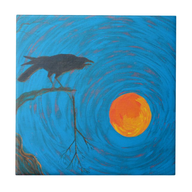 Raven and Full Moon Tile (Front)