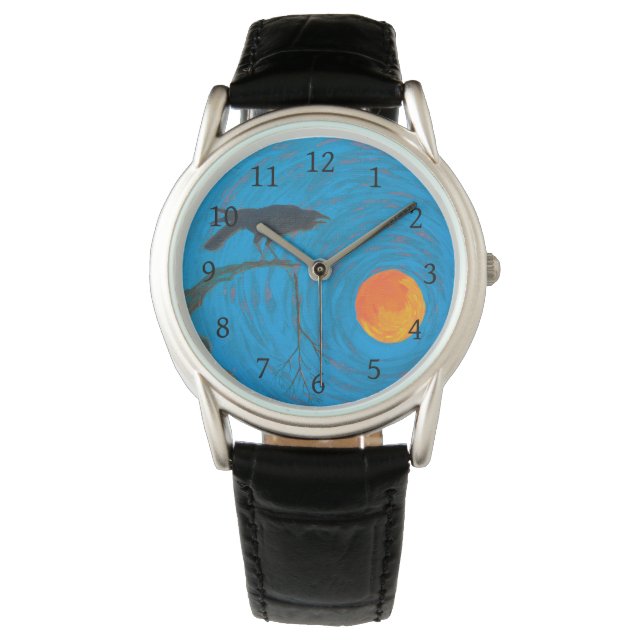 Raven and Full Moon Wrist Watch (Front)