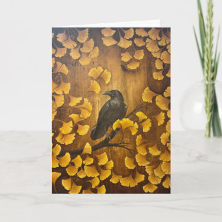 Raven and Gingko Leaves Card