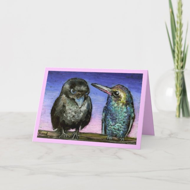 Raven and humming bird holiday card (Front)