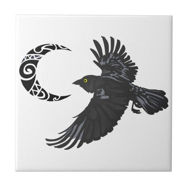 Raven and Moon Ceramic Tile (Front)