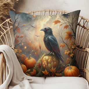 Raven and Pumpkin  – Dark Autumn Decor Cushion