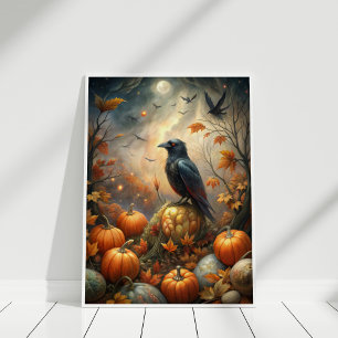 Raven and Pumpkin Forest – Dark Autumn Fairy  Poster