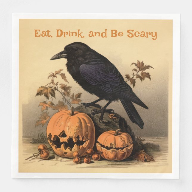 Raven and Pumpkins Halloween: Eat, Drink, be Scary Napkin (Front)