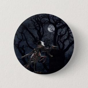 Raven and Rat Skeleton in Moonlight 6 Cm Round Badge