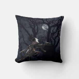 Raven and Rat Skeleton in Moonlight Cushion